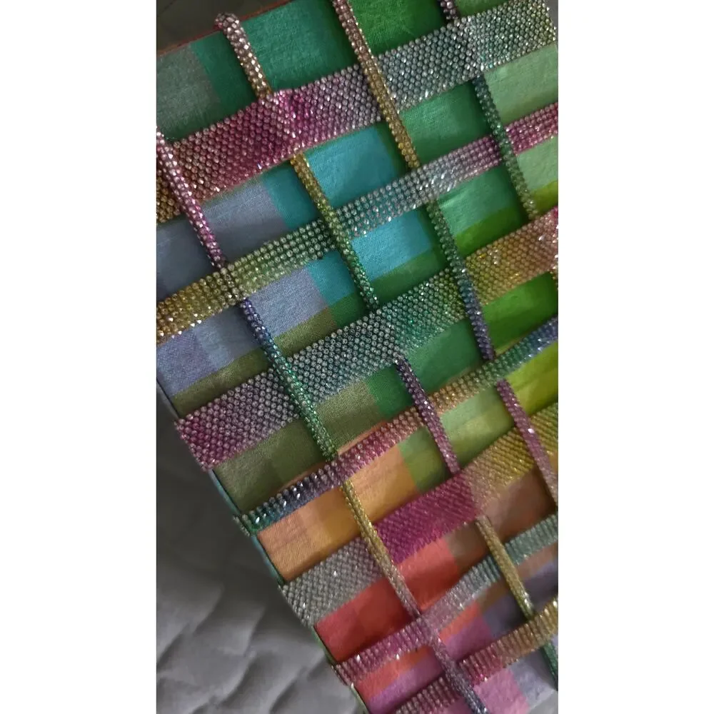 Simitri Rainbow Crystal Etoile Clutch NWT Multicolor Gingham Handcrafted